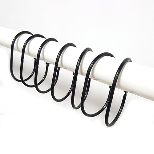 Shower Curtain Hooks 12Pcs Rust Proof Metal Double Glide Shower Hooks Rings for Bathroom Shower Rods Curtains Smooth Gliding Curtain Hooks Bathroom Accessories Black