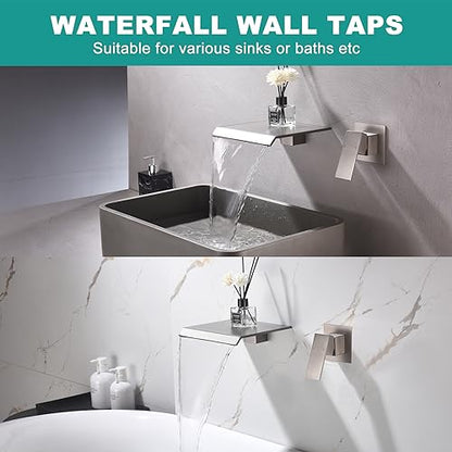 Waterfall Wall Mount Faucet Bathroom Bathtub Tub Faucet Single Handle Tub Filler Bathroom Sink Faucets Rough-in Valve Included - color: Brushed Nickel