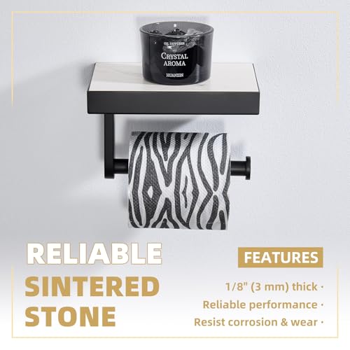 Sintered Stone Toilet Paper Holder with Shelf Matte Black, APLusee Stainless Steel Paper Holder with Phone Shelf Wall Mounted - size: Single Rod