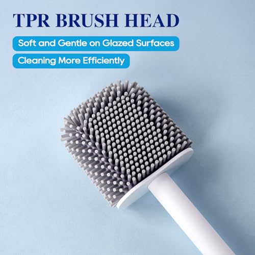 Silicone Toilet Bowl Brush with Holder, 2 Pack, White | Ventilated Holder, Floor Standing & Wall Mounted, Toilet Cleaner Brush for RV Travel, Camper, Family Bathroom - style: 2 Pack