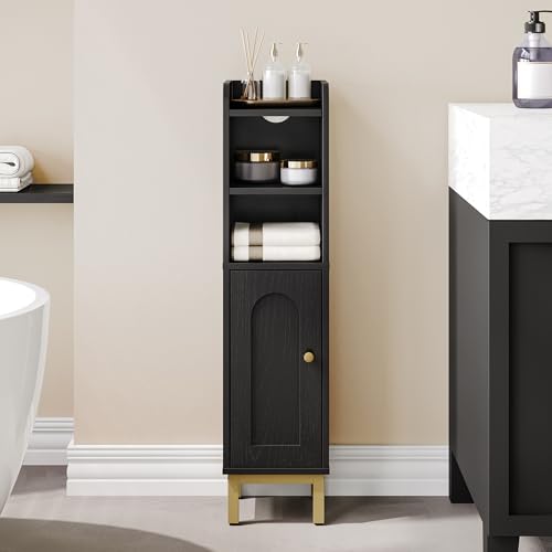 Hzuaneri Bathroom Storage Cabinet, Small Corner Floor Cabinet | Narrow Toilet Paper Holder, Bathroom Organizer with Adjustable Shelf, 2 Doors, for Small Spaces, Black BC08206X - color: Black, size: 7.9"D x 7.9"W x 32.7"H