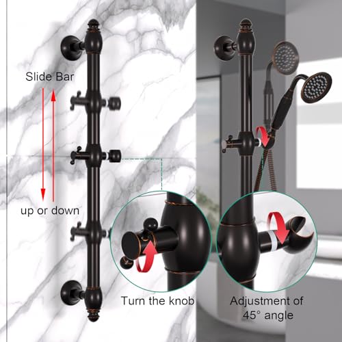Brass Shower Slide Bar with Handheld Shower Head, Adjustable Height Wall-mounted Retro Hand Shower Head Holder with 59 inch Hose for Bathroom, Oil Rubbed Bronze - color: Oil Rubbed Bronze
