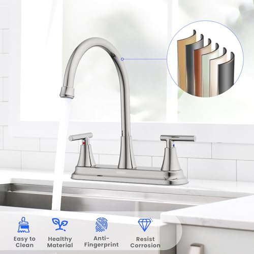 HURRAN 2 Handle Kitchen Sink Faucet, 8 Inch High Arc 360°Swivel Kitchen Sink Faucet, 3 Hole Kitchen Faucet Without Side Sprayer, Centerset RV Kitchen Faucet with Stainless Steel Pipe, Chrome - color: Chrome, style: Without Side Sprayer