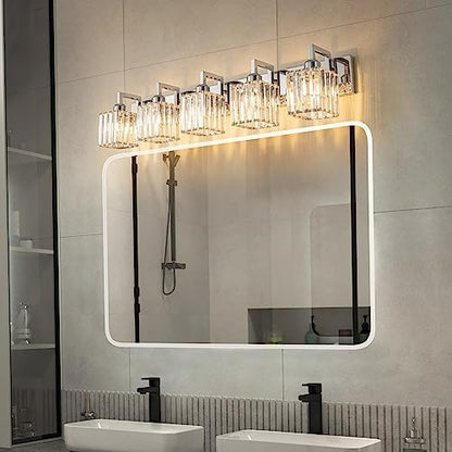 Modern Bathroom Vanity Light 5-Lights Chrome Crystal Wall Lamp Bathroom Modern Crystal Vanity Lighting - color: Chrome Crooked, size: 5-light