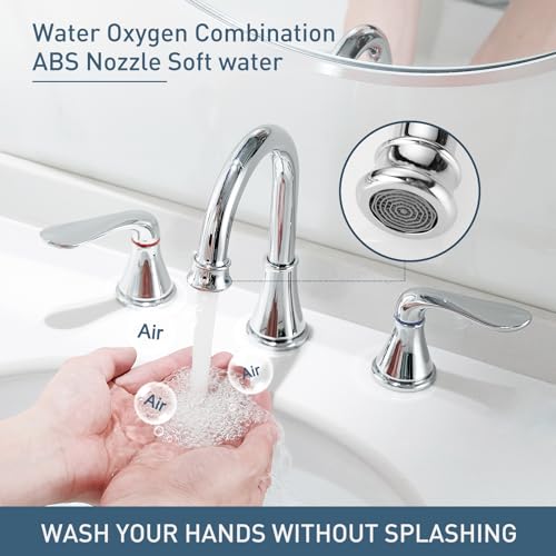 GENBONS Chrome Bathroom Faucet 3 Hole, 8 Inch Widespread Bathroom Sink Faucet 2-Handles Vanity Bath Faucets with Pop Up Drain - color: Chrome - W, style: Widespread Bathroom Faucet