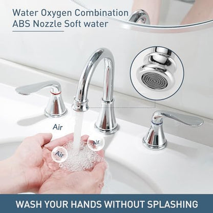 GENBONS Chrome Bathroom Faucet 3 Hole, 8 Inch Widespread Bathroom Sink Faucet 2-Handles Vanity Bath Faucets with Pop Up Drain - color: Chrome - W, style: Widespread Bathroom Faucet