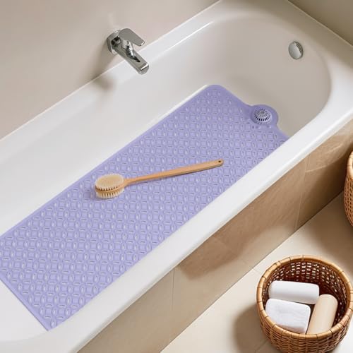 OTHWAY Bath Mat for Tub Non Slip: 39" X 17" Long Bathtub Mat with Hair Catcher│Big Drain Holes Shower Mats for Inside Shower│Machine Washable (Lavender) - color: Lavender