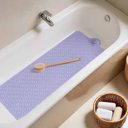 OTHWAY Bath Mat for Tub Non Slip: 39" X 17" Long Bathtub Mat with Hair Catcher│Big Drain Holes Shower Mats for Inside Shower│Machine Washable (Lavender) - color: Lavender