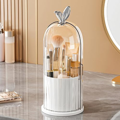 Covered Toothbrush Holders, Space-Saving Bathroom Organizer for Countertop, Dust-Free Vanity Storage for Makeup Brushes & Cosmetics, Ivory White Organizer Box