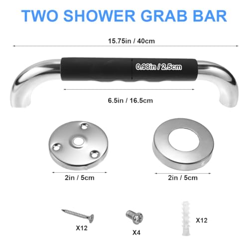 2 Pack Grab Bar Rail Anti-Slip Bathroom Shower Grab Bars for Seniors Elderly Wall 12inch Stainless Steel Safety Handicap Handle Bath Bathtub Toilet Rail