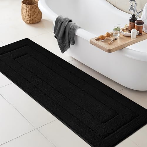GRANNY SAYS Bathroom Rug Mat, Bath Mats for Bathroom Non-Slip, Super Soft and Water Absorbent, Extra Large Bath Rugs, Microfiber Bath Rugs for Floor, Tub and Shower, 71" x 24", Black - color: Black, size: 2' x 5'11" (24" x 71")