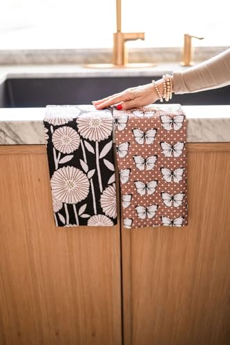 Kitchen Towels, Dish Towels for Kitchen, 2 Pc Kitchen Towel Set | Microfiber Waffle Towels, 16 x 26 inches, with Hanging Loops, Reusable Tea Towels, Cute Kitchen Towels - 2 Pack - color: Pink Orange