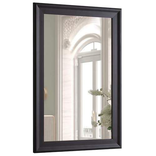 CULER Black Wall Mirror for Bathroom,Rectangle Rustic 24 x 36 inch Hanging VanityMirrors with Wood Grain Pattern for Living Room,Bedroom,Entryway - color: Black, size: 36"L x 24"W
