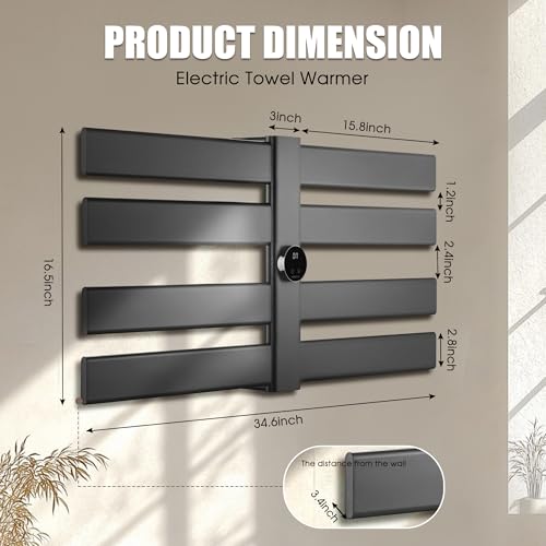 K&KALONZO Electric Towel Warmer Wall Mount Heated Rack Timer, 8-Bar,Black | Fast Heat in 2 Min, 3 Heat Levels, Anti-Scald, NTC Safety, Plug-in/Hardwired Aluminum Towel Warmer for Bathroom - color: Black, size: 8-Bar