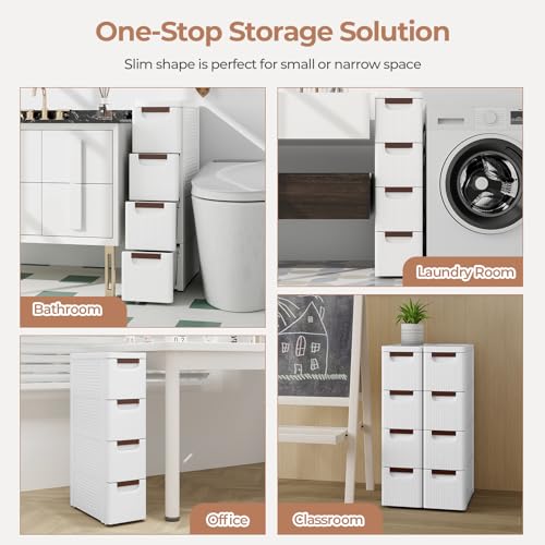 MAT EXPERT Narrow Storage Drawers, Slim Rolling Drawer Cart with Universal Wheels, Convenient Handles, Storage Organizer Utility Cart for Bedroom, Living Room, Bathroom, Kitchen (4 Drawer) - size: 4 Drawer