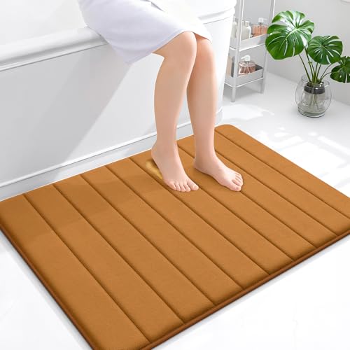 OLANLY Memory Foam Large Bath Mat 40x32, Super Soft Absorbent Bathroom Rugs | Ochre, Quick Dry Bath Rug, Machine Washable Shower Floor Mats, Bathmat Carpet for Bathroom Floor, Tub and Shower - color: Ochre, size: 40" X 32"