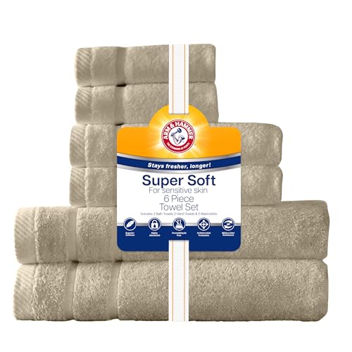 Arm & Hammer Super Soft Bath Towel Set, 6 Piece, Khaki - color: Khaki