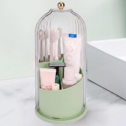 QIYVLOS Toothbrush Holders with Sliding Lid, Rotating 3 Slots Bathroom Organizer Countertop, Tooth Brush Toothpaste Holder Bathroom Counter Stand Sink Organizer Caddy for Makeup Brushes Holder (Green) - color: Green+Transparent