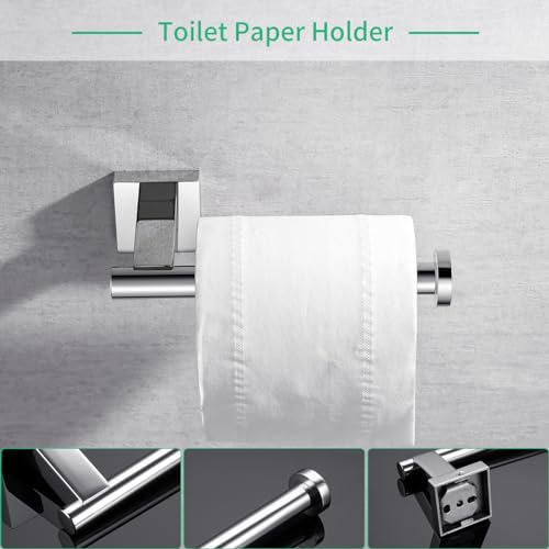 Miyili 4-Pieces Polished Stainless Steel Bathroom Hardware Set Wall Mounted - Includes Double Towel Bar, Hand Towel Rack, Toilet Paper Holder, Robe Hook, BS02C4 - color: Polished Steel
