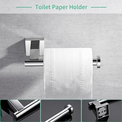 Miyili 4-Pieces Polished Stainless Steel Bathroom Hardware Set Wall Mounted - Includes Double Towel Bar, Hand Towel Rack, Toilet Paper Holder, Robe Hook, BS02C4 - color: Polished Steel