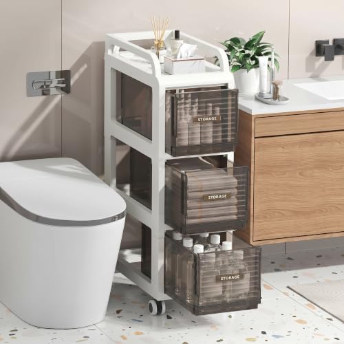 Bathroom Storage with Drawers, 9.8" Wide Slim Storage Cabinet | Narraw Cart with Wheels for Small Spaces Kitchen Office Bedroom Dinning Room Under Desk, 29.7" Tall - size: 25x41x75 cm