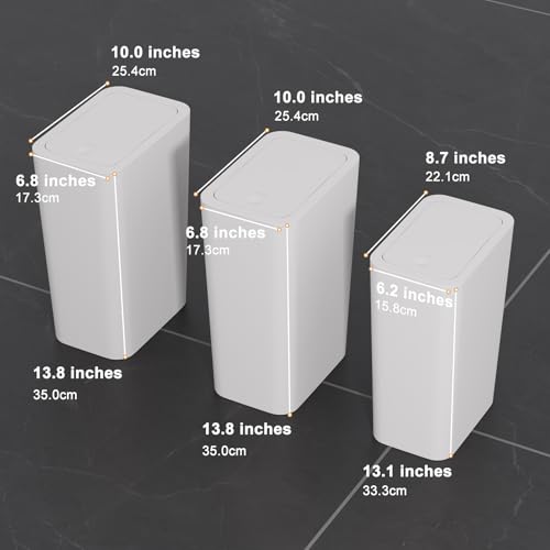 N. NETDOT Bathroom Trash Can with Lid 3 Pack Set,2 Packs 4Gal Slim Kitchen Trash Can and 1 Pack 2.6Gal Garbage Can,Small Trash Bin/Waste Basket for Bedroom,Office(Off White) - color: Off White, size: 2 X 4 Gal & 1 X 2.6 Gal