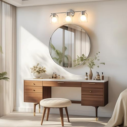 WOSHITU Bathroom Vanity Light Fixtures: 23.3 Inch Modern Brushed Nickel Bathroom Vanity Lights Over Mirror with Clear Glass Shade, 3-Light Farmhouse Vanity Lights Fixture - color: Brushed Nickel, size: 3-light