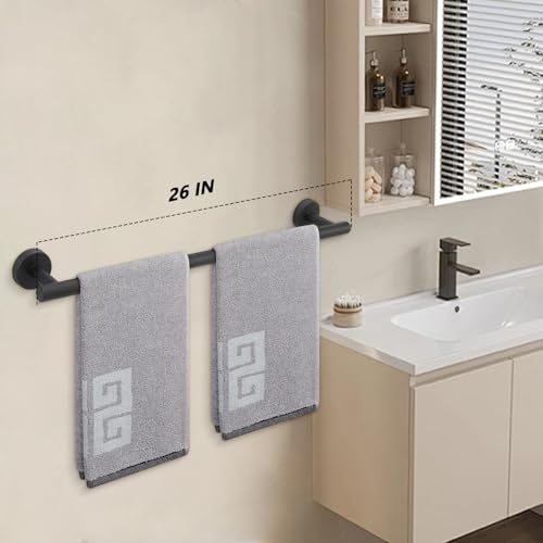NearMoon Bath Towel Bar, Thicken Stainless Steel Shower Towel Rack Holder Wall Mounted for Bathroom, 26-lnch Overall Length-24-lnch Usable Hanging Space (1 Pack, Matte Black) - color: Matte Black, size: 26 Inch