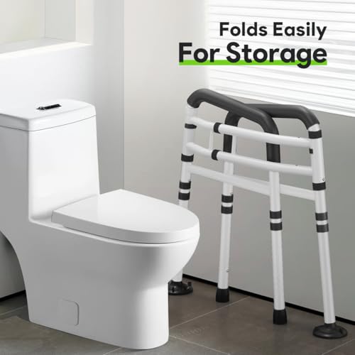Delog Stand Alone Toilet Safety Rail - Adjustable Width & Height Fit Any Toilet, Medical Toilet Frame for Elderly Handicap Disabled (Black) - color: Black