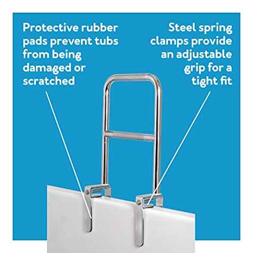Carex Tri-Grip Bathtub Rail with Chrome Finish - Bathtub Grab Bar Safety Bar For Seniors and Handicap - For Assistance Getting In and Out of Tub, Easy to Install on Most Tubs,Silver - style: Dual-Grip