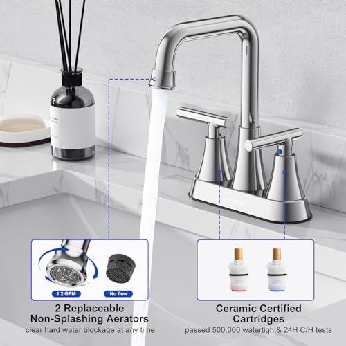 Chrome 4 inch Centerset Bathroom Faucet for Sink 2-3 Hole | Bathroom Sink Faucet with Pop-up Drain and Supply Lines, Stainless Steel 2-Handle Centerset Faucet for Vanity RV Restroom - color: Chrome