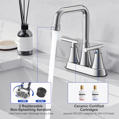 Chrome 4 inch Centerset Bathroom Faucet for Sink 2-3 Hole | Bathroom Sink Faucet with Pop-up Drain and Supply Lines, Stainless Steel 2-Handle Centerset Faucet for Vanity RV Restroom - color: Chrome