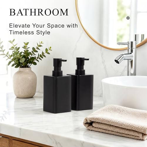 2 pcs Hand Soap Dispenser Set - 11oz Refillable Resin Liquid Soap Dispensers with Rustproof Pump, Lotion Dispenser Includes Silicone Funnel for Bathroom Countertop or Kitchen, Black - color: Black