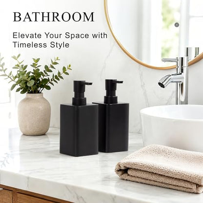 2 pcs Hand Soap Dispenser Set - 11oz Refillable Resin Liquid Soap Dispensers with Rustproof Pump, Lotion Dispenser Includes Silicone Funnel for Bathroom Countertop or Kitchen, Black - color: Black