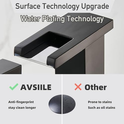 LED Bathroom Faucet 3 Hole, Matte Black Waterfall Bathroom Faucets, 8 Inch Widespread Modern Bathroom Sink Faucet & Parts, Wide Spread Touch On Three Hole 2 Handle Bathroom Vanity Faucet - color: Matte Black
