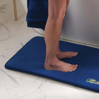 Lacoste Memory Foam Bath Rug – Ultra Soft Fleece Bathroom Mat with Embroidered Crocodile Logo, Super Absorbent, Non-Slip Backing, Machine Washable, Plush & Stylish 19"x30" – Surf Blue