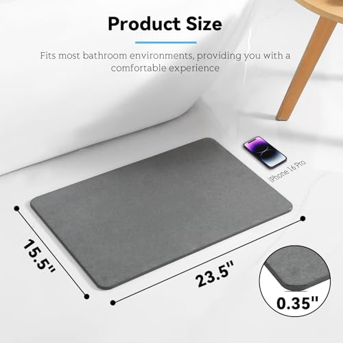 Stone Bath Mat, Dries Quickly, Non-Slip Diatomaceous Earth Bath Mats for Bathroom, Super Absorbent Stone Shower Mat, Easy to Clean, 23.5" x 15.5" Dark Gray - color: Dark Gray