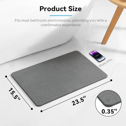 Stone Bath Mat, Dries Quickly, Non-Slip Diatomaceous Earth Bath Mats for Bathroom, Super Absorbent Stone Shower Mat, Easy to Clean, 23.5" x 15.5" Dark Gray - color: Dark Gray