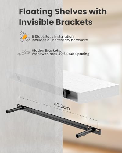 AMADA HOMEFURNISHING Floating Shelves Wall Mounted, 24 x 7 Inch Wall Shelves for Bathroom, Bedroom, Living Room, White Shelves Set of 2 - color: White, size: 24 inches