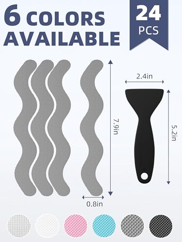 Secopad 24PCS Anti-Slip Shower Stickers with Scraper, 0.8"*8", Grey | Patented, Non Slip, Easy to Use and Clean,Strong Adhesive & No Residue, For Bath Tub, Shower Floor, Stairs, Safe PEVA Decals - color: Gray