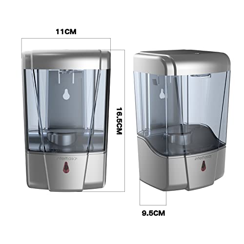 interhasa! Soap Dispenser, Touchless Hand Sanitizer Dispenser Wall Mount 600ml Automatic Kitchen Soap Dispenser for Commercial Home, Office (Silver) - color: Silver