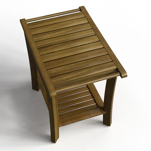 Teak Wood Shower Bench 14"/ 20"/ 30" Wide - Bathroom/Spa/Tub Teak Shower Stool Seat W/Shelf & Arms, Waterproof Heavy Duty Teak Wooden Shave Bench (30in) - size: 30in