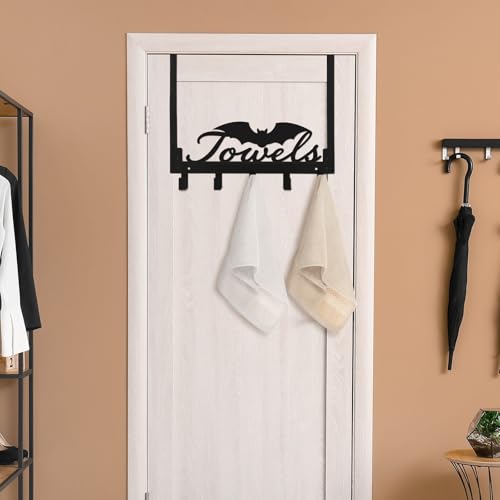Kathfly Gothic Bat Over The Door Hooks Goth Towel Hooks Heavy Duty Hanging Towel Rack Over Door Hanger, 5 Coat Hanger for Bedroom Bathroom Kitchen Hat Coat Keychain - color: Black, style: Bat