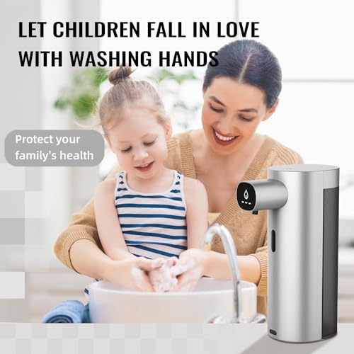 Automatic Liquid Soap Dispenser Touchless, USB Rechargeable Smart Hand Soap Dispenser, 13.5oz/400ml, 3-Level Adjustable, Compatible with Thick Thin Dish Soap for Bathroom Kitchen, Clog-Free (Silver) - color: Silver
