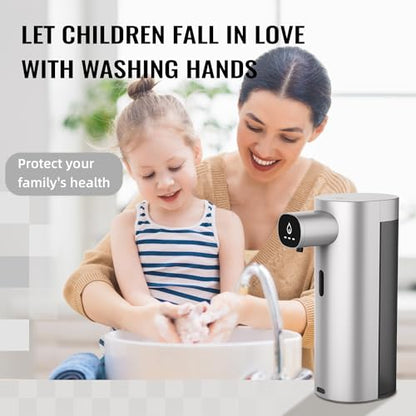 Automatic Liquid Soap Dispenser Touchless, USB Rechargeable Smart Hand Soap Dispenser, 13.5oz/400ml, 3-Level Adjustable, Compatible with Thick Thin Dish Soap for Bathroom Kitchen, Clog-Free (Silver) - color: Silver