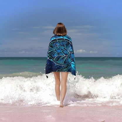 Artistic Sea Turtle Beach Towel Microfiber Sand Free Tribal Ocean Blue Towels for Adult Kids Quick Dry Ultra Absorbent Soft Pool Travel Swim Bath Shower Towel Gifts 52” x 32” - color: Beach Towel32