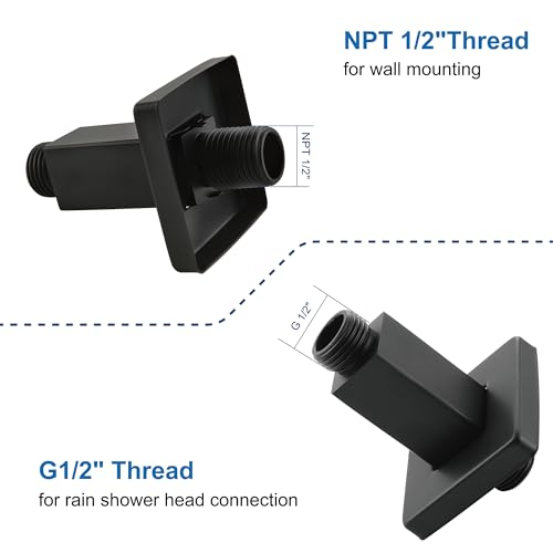 Straight Shower Arm with Flange, Ceiling Mount 3 Inch Square Shower Arm for Fixed Rainfall Shower Head, High Pressure Shower Head Arm Replacement, Matte Black - color: Square Matte Black 3 Inch