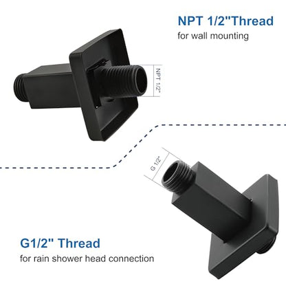 Straight Shower Arm with Flange, Ceiling Mount 3 Inch Square Shower Arm for Fixed Rainfall Shower Head, High Pressure Shower Head Arm Replacement, Matte Black - color: Square Matte Black 3 Inch