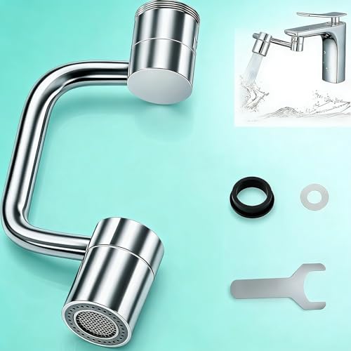 1440° Rotatable Faucet Aerator Extension - 2 Mode (Soft & Power Rinse) Universal Sink Faucet Extender for Splash Reduction, Fits Kitchen & Bathroom Faucets