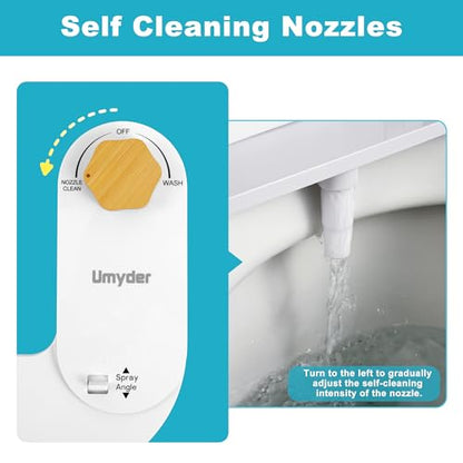 Bidet Attachments for Toilet Seat Non-Electric Cold Wash | Self-Cleaning Retractable Nozzle,Adjustable Water Pressure&Spray Angle,Fits Elongated & Round Toilet,Bamboo Knob,Easy Install